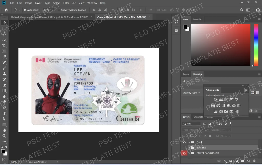 Canada PR Card PSD Template
