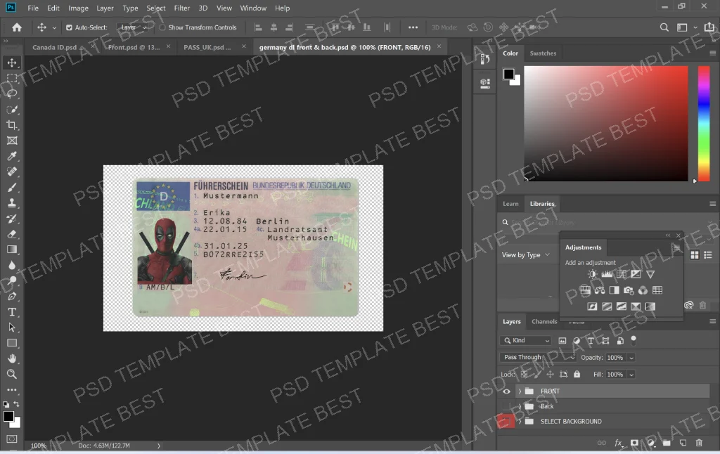 Germany Driving License PSD Template