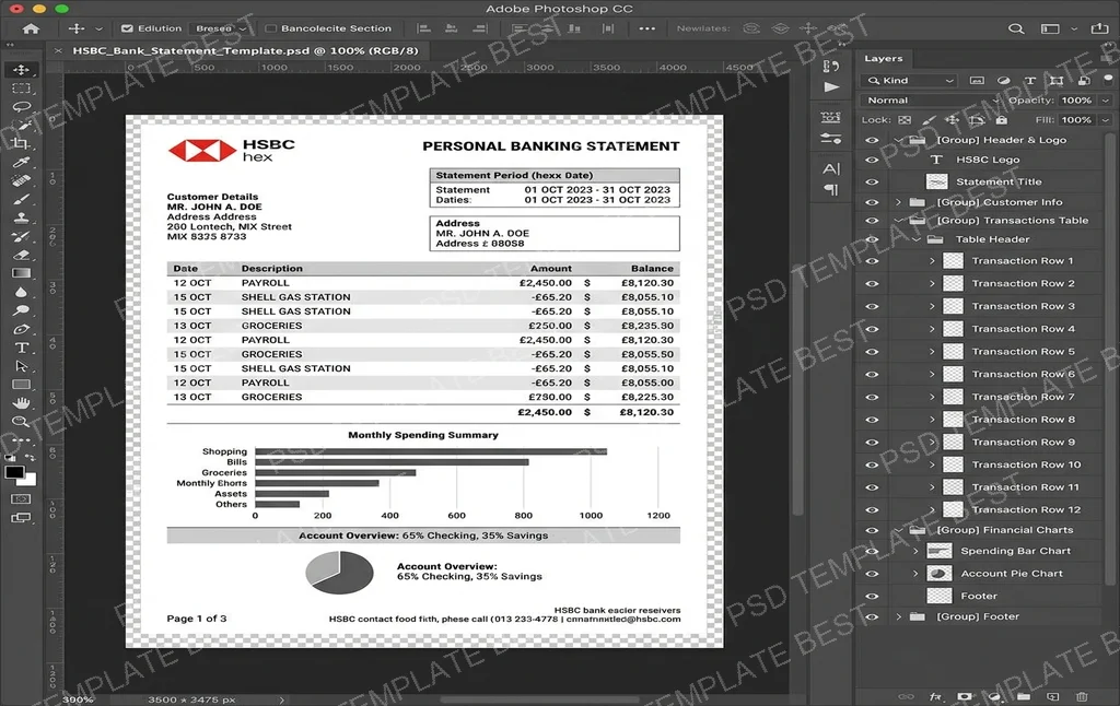 HSBC Bank Statement PSD Template
