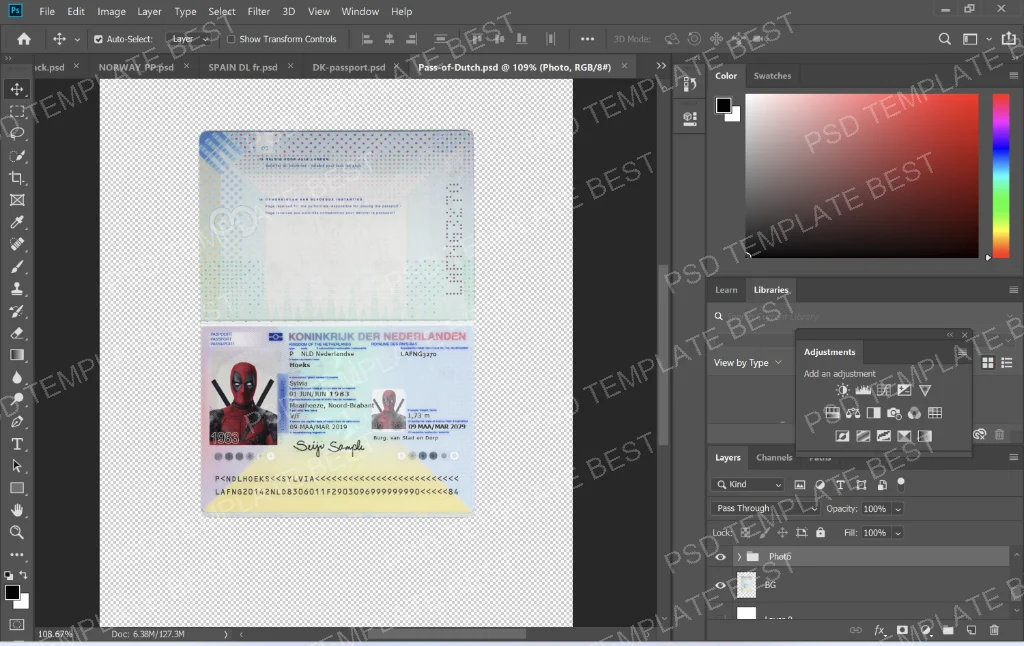 Netherlands Passport PSD Template