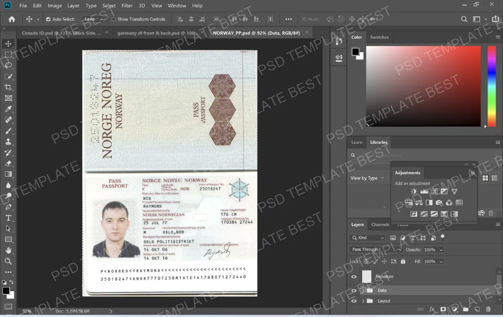 Norway Passport PSD Template