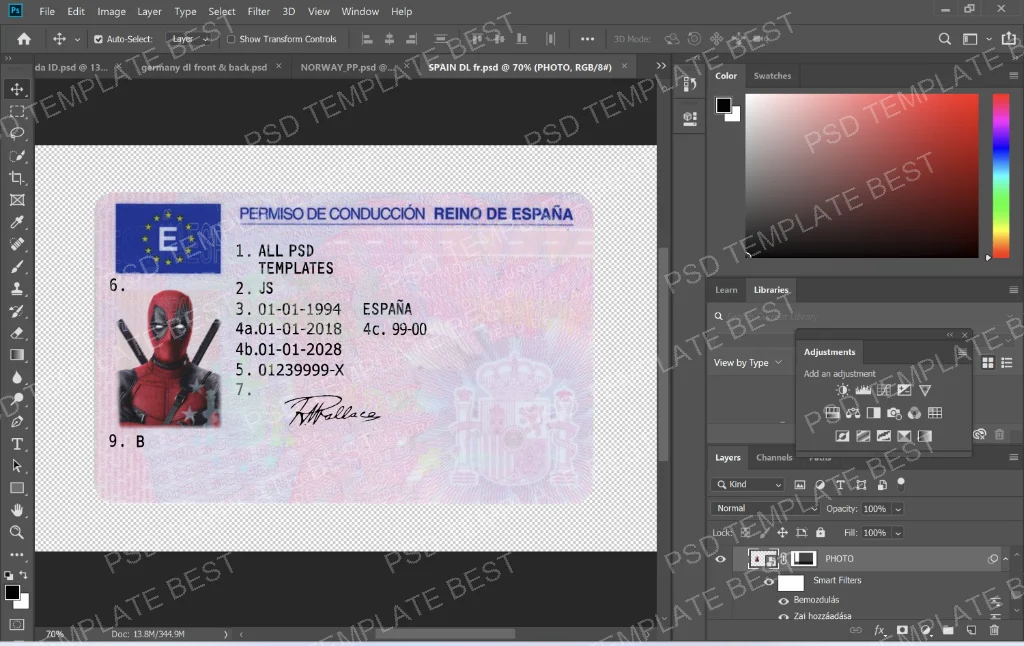 Spain Driving License PSD Template