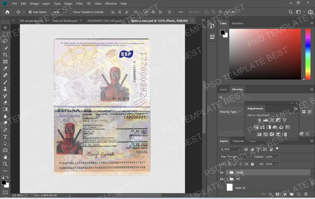 Spain Passport PSD Template