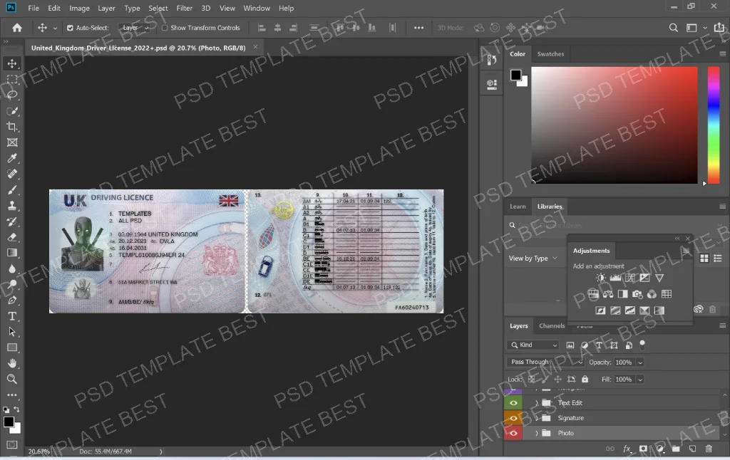 UK Driving Licence PSD Template