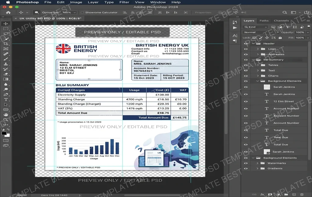 UK Utility Bill PSD Template